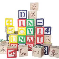 4237 *ABC Wood Blocks* (11×11 cm.) 27 Pcs. Dados de Madera c/Letras.