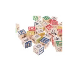 4237 *ABC Wood Blocks* (11×11 cm.) 27 Pcs. Dados de Madera c/Letras.
