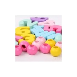 9894 *Números de Madera p/ENHEBRAR* (9×8.2 cm.) 36 Pcs.